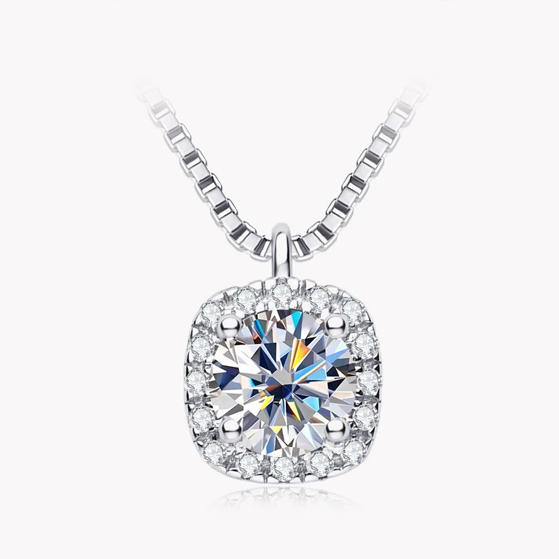 Lnngy Certified GRA Moissanite Halo Ring Square Pendant Necklace Jewelry Set For Couples Real 925 Sterling Silver Wedding Gift