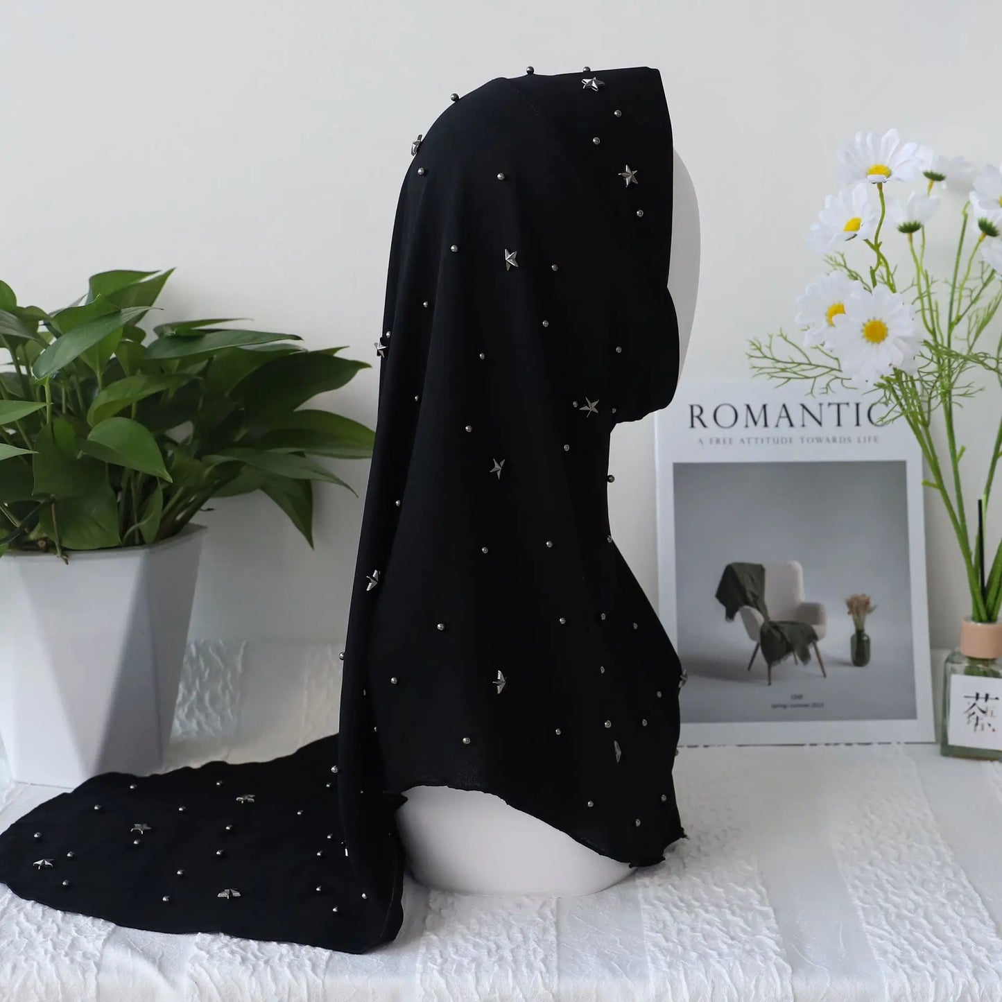 Muslim Women Mesh Beaded Hijab Instant Scarf Cap Islamic Headwraps One Piece Amira Malaysian Headwear Arab Shawls Scarves