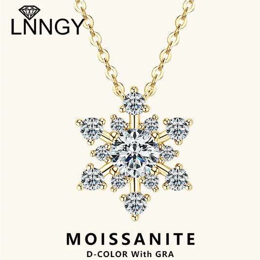 Lnngy Bling 6.5mm&3mm&2mm Moissanite Necklace 925 Sterling Silver Snowflake Pendant Necklaces for Women Christmas Jewelry Gift