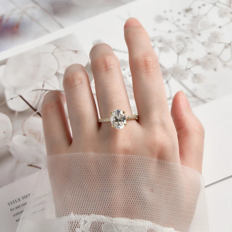 Lnngy Exquisite Oval Cut 10x8mm Simulated Diamond Ring for Women Original 925 Sterling Silver Wedding Engagement Rings Jewelry