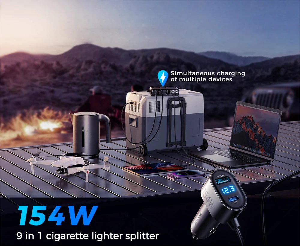 Joyroom 154W 9 in 1 Car Charger Adapter Charge Independent Switches DC Cigarette Outlet PD 3 Socket Cigarette Lighter Splitter