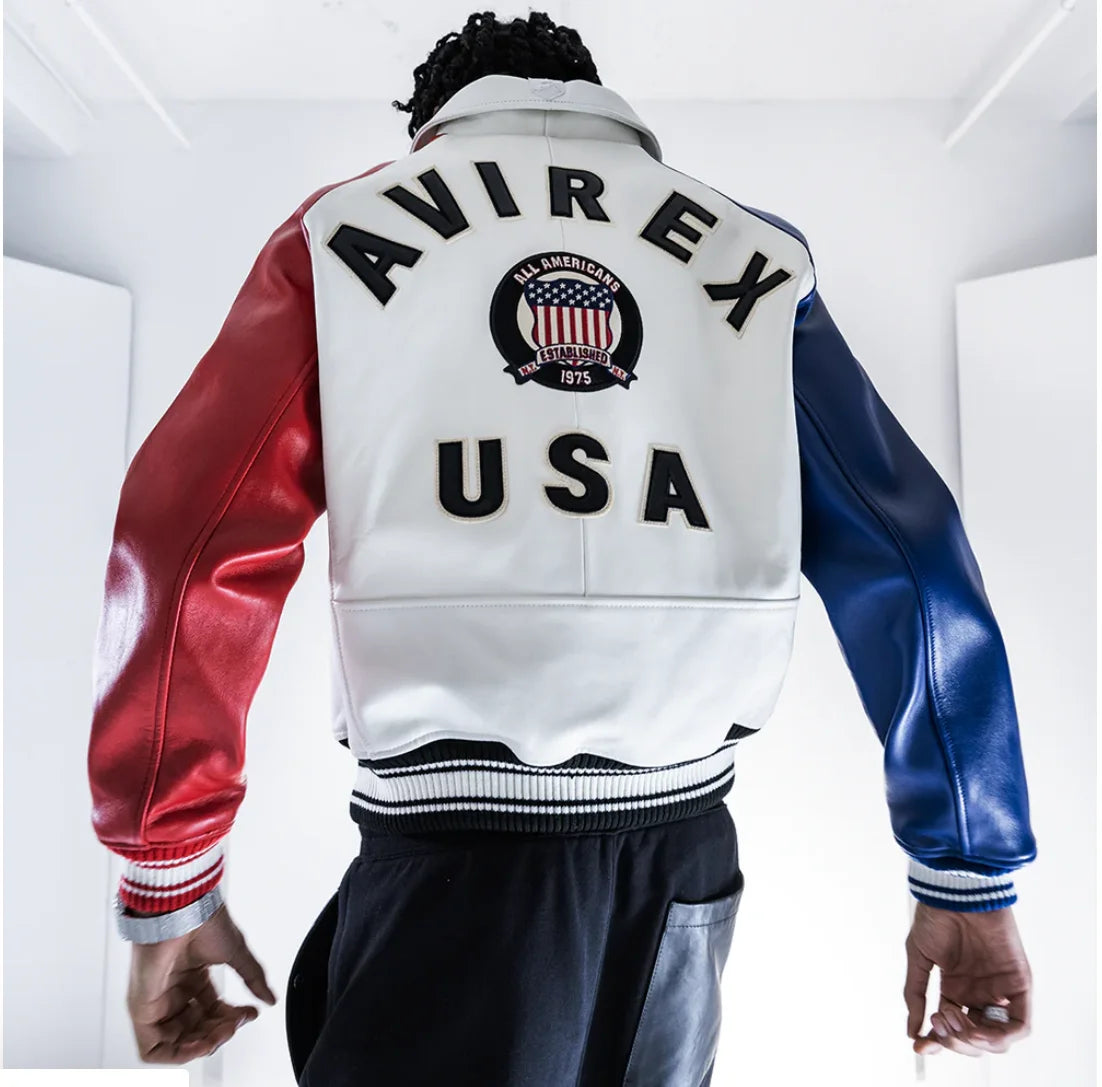 Avirex Limited Edition Men's European Lambskin Jacket US Size Classic Vintage Basketball Daily Coat Leather Thin Cotton Jacket