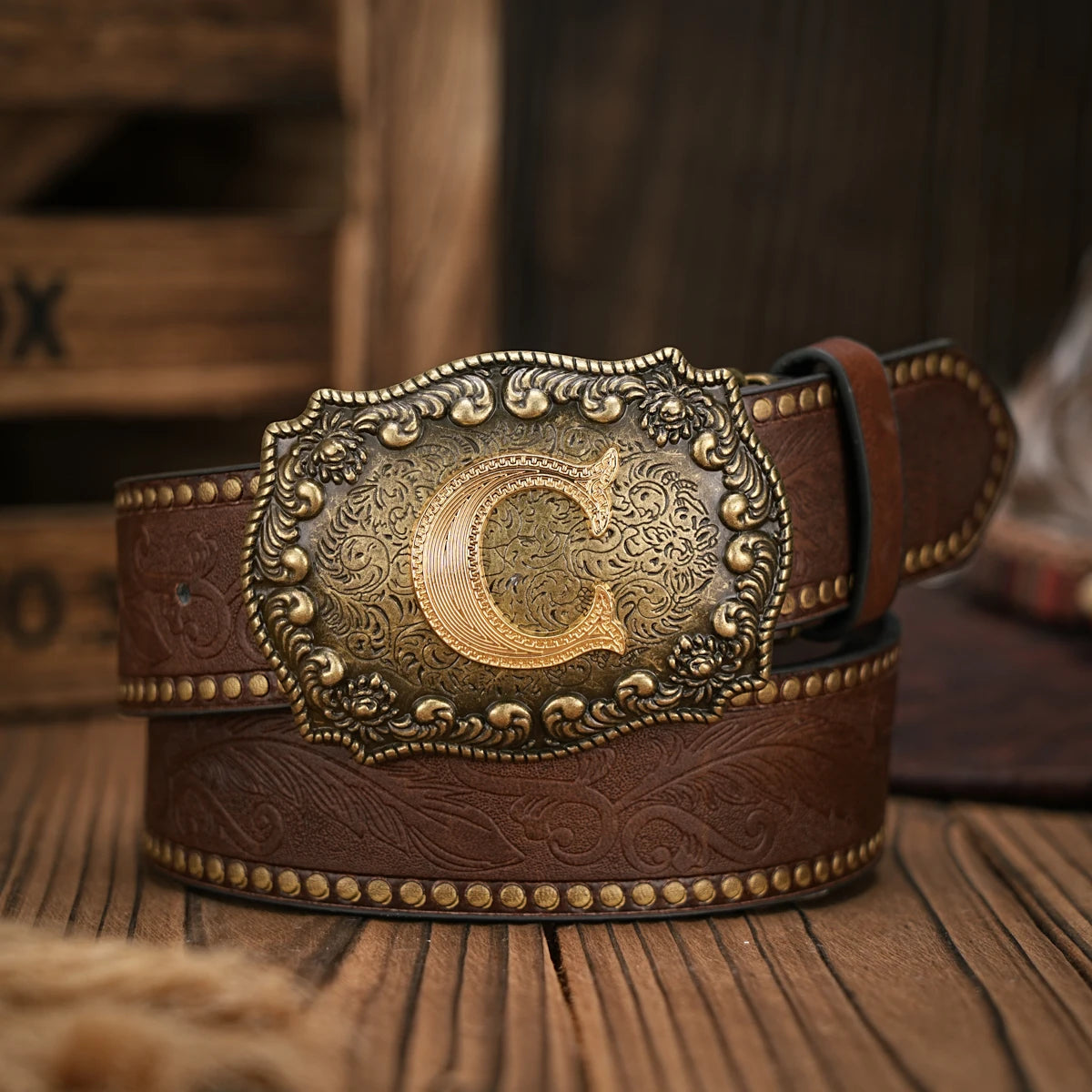 Vintage style PU Leather Western Denim Belt Classic Letter buckle - 3.8 cm wide, durable and stylish for men and women - perfect