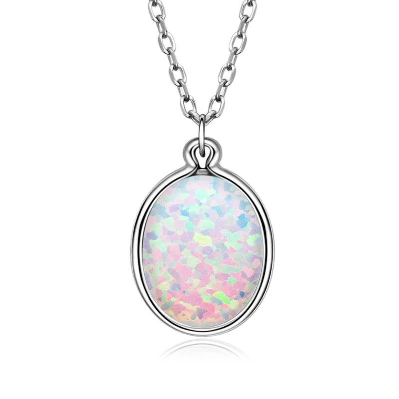 Lnngy 925 Certified Silver Chains Necklace Oval/Round/Marqusie Pear Cut White Opal Pendant Necklaces for Women Collar Mujer