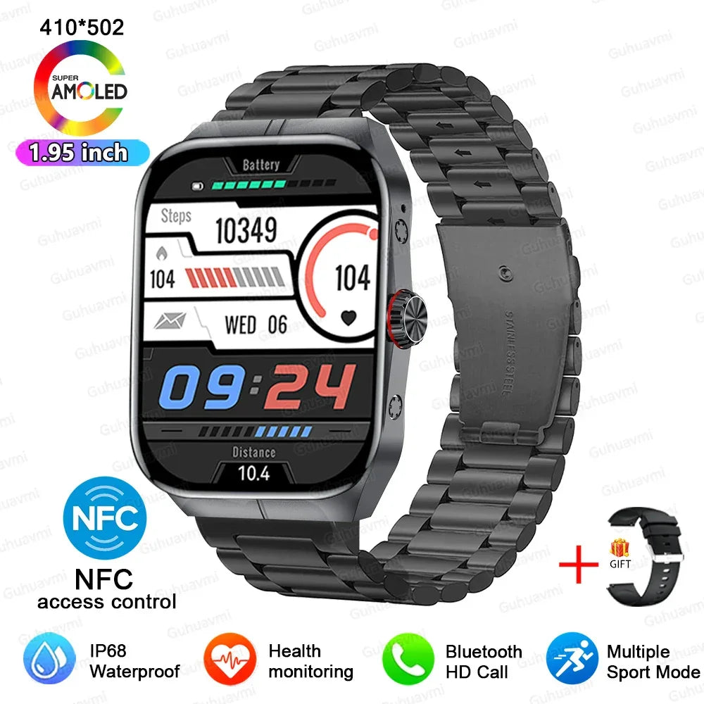 ساعة ذكية للرجال والنساء NFC شاشة AMOLED تعرض دائمًا الوقت والساعة والبلوتوث والمكالمات IP68 مقاومة للماء ساعة ذكية رياضية وسوار لياقة بدنية