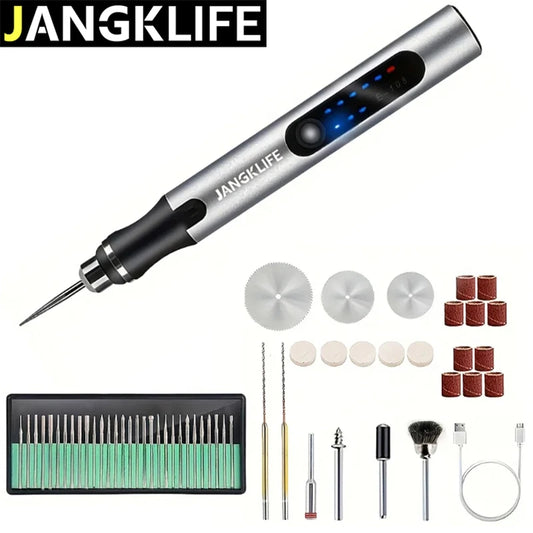 مجموعة أدوات دوارة لاسلكية بمنفذ USB من JANGKLIFE، قلم نقش للأعمال الخشبية، للمجوهرات، المعادن، الزجاج، مثقاب لاسلكي صغير