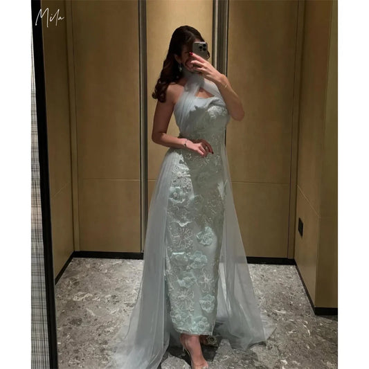 Mila Green رسن الرقبة غمد فساتين السهرة الدانتيل والتطريز فساتين الحفلات زهرة مخصصة 2025 جديد في الفساتين