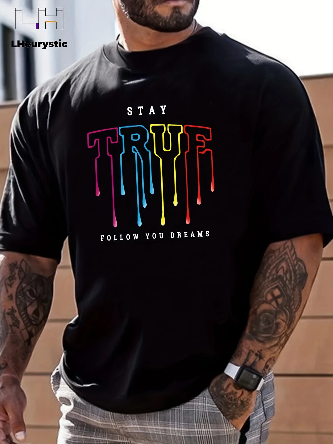 Men’s Summer 100% Cotton Casual T-Shirt,“Stay” Letter Print | Loose Fit | Round Neck | Breathable Comfort