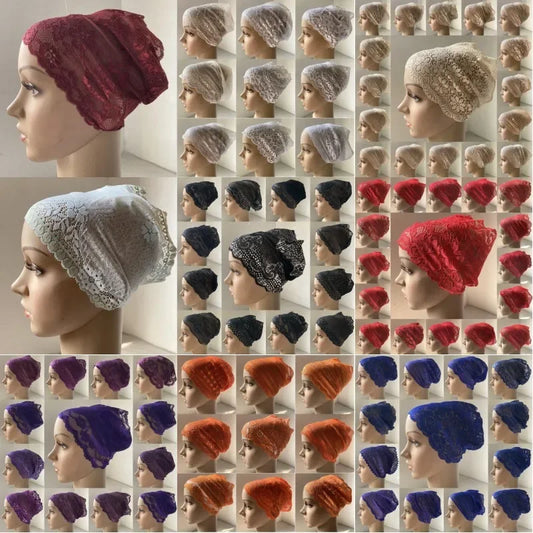 Full Cover Head Inner Cap Flower Lace Muslim Headscarf Islamic Headwear Underscarf Turban Indian Hat Pattern In Random