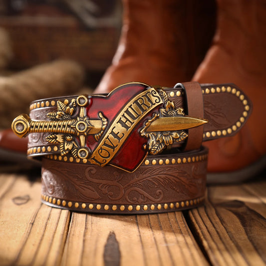 An alloy plate buckle PU material belt, suitable for both men and women, to create a personalized Western retro style