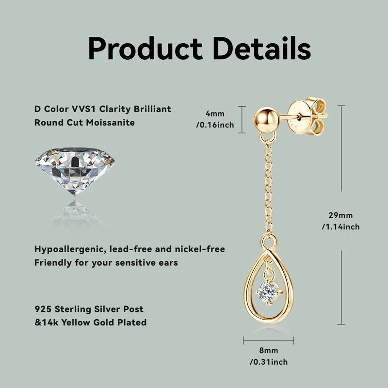 Lnngy Exquisite Round Cut 3mm Moissanite Earrings For Women 925 Sterling Silver Waterdrop Dangle Earring Wedding Jewelry Gift