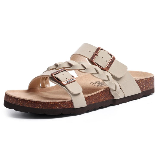 Gacimy Women's Summer Cork Sandals Comfortable Cork Footbed Slippers With Adjustable Buckle High Quality Fashion Brand Slides