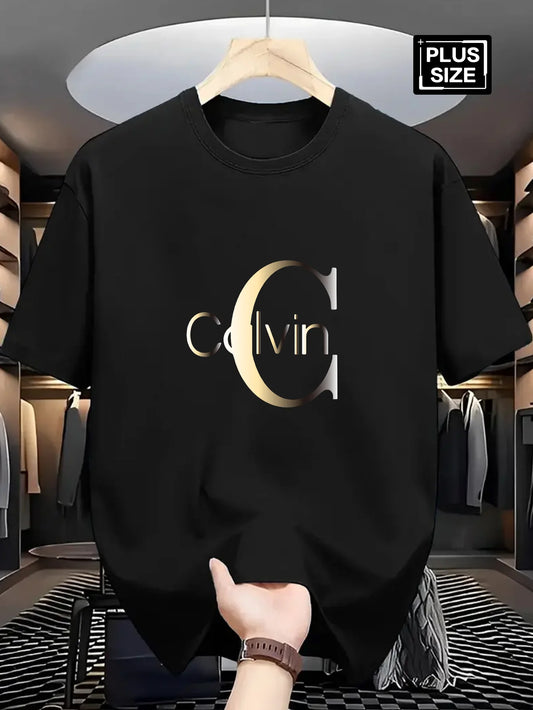 Men’s Summer 100% Cotton Casual T-Shirt,Calvin Letter Pattern Print | Loose Fit | Sports & Streetwear Style.