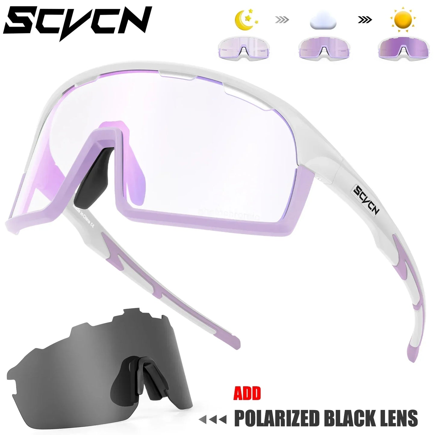 SCVCN Photochromic Cycling Sunglasses for Man Blue Outdoor Sports Bike Glasses MTB Fishing Glasses Bicycle Goggles UV400 2lens