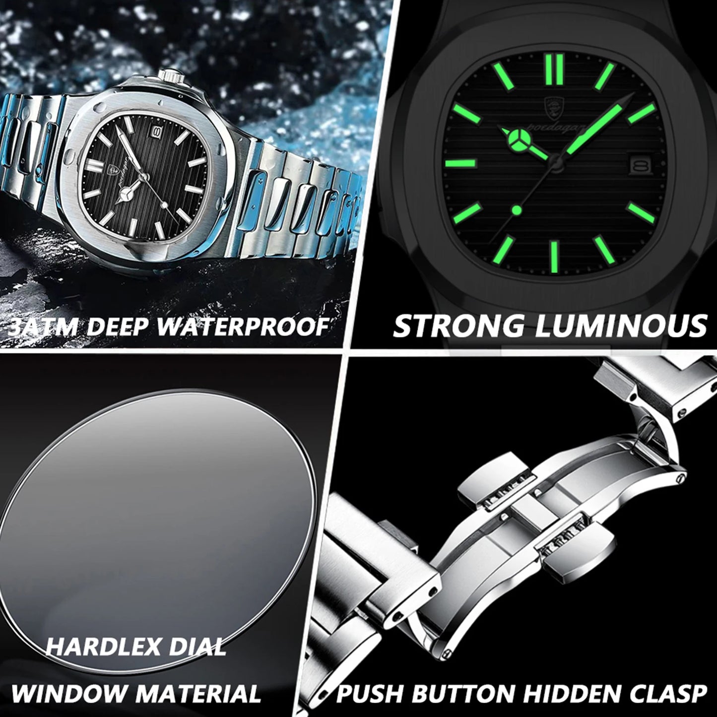 POEDAGAR Square Luxury Men Wristwatch Waterproof Luminous Date Stainless Steel Male Clock Business Sports Quartz Watches For Men
