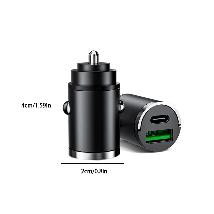 شاحن سيارة صغير مخفي مزود بحلقة سحب USB+TYPE C شاحن سريع مناسب لمجموعة متنوعة من أجهزة الهواتف المحمولة