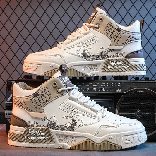 StridePro™ High-Top Leather Sneakers – Lightweight Breathable Casual Running Shoes