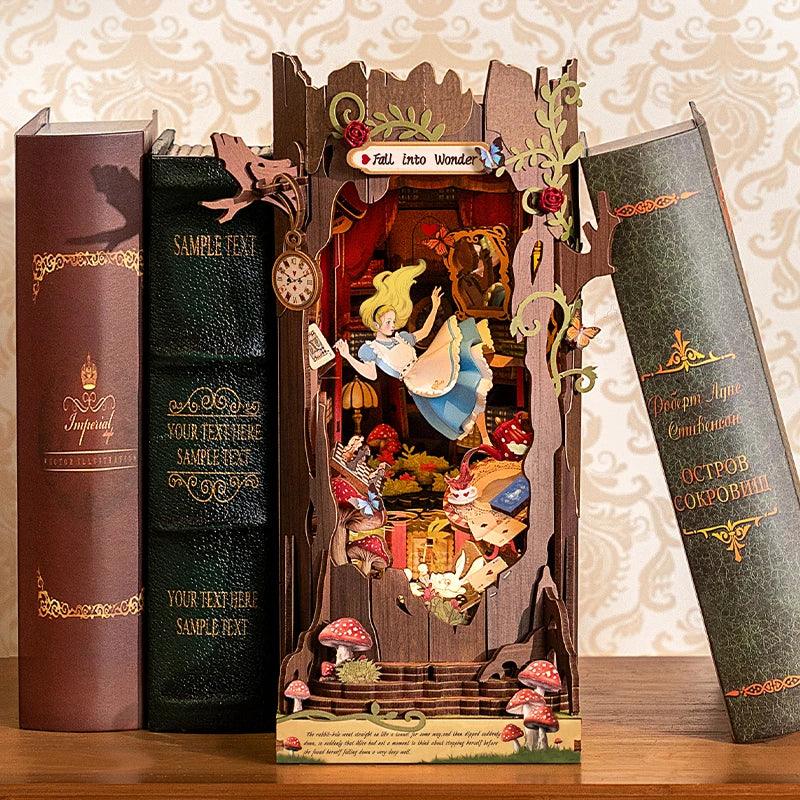 Robotime Rolife Book Nook Kits Fall into Wonder DIY Booknook with Lights Miniature House Kit 3D Wooden Puzzle Bookshelf Gift TGB
