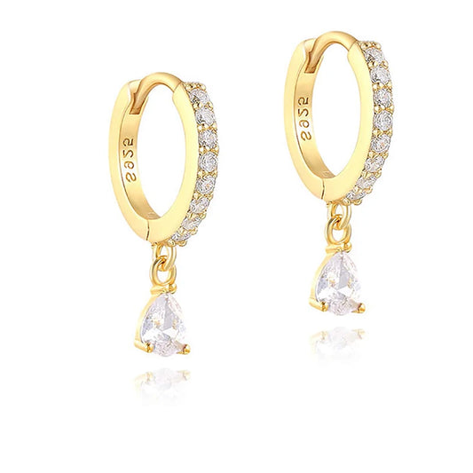 GRA 18K Gold Zircon Water Droplets Hoop Earrings for Women Real 925 Sterling Silver Original High Quality Party Fine Jewelry