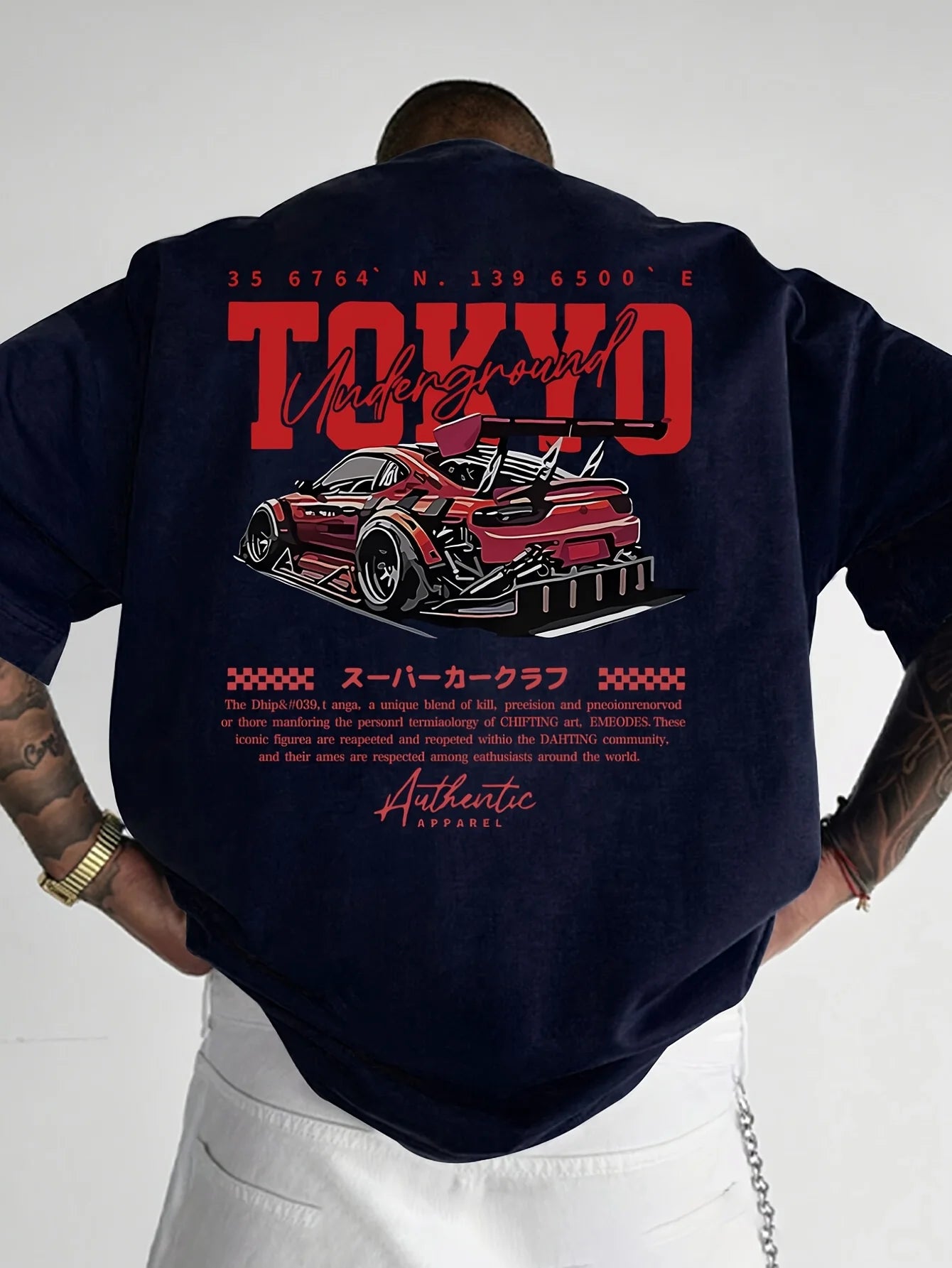 Men's Summer 100% Cotton Fashionable Casual Loose Large Size Japanese Tokyo Pattern Printed Round Neck Short Sleeve T-shirt Top