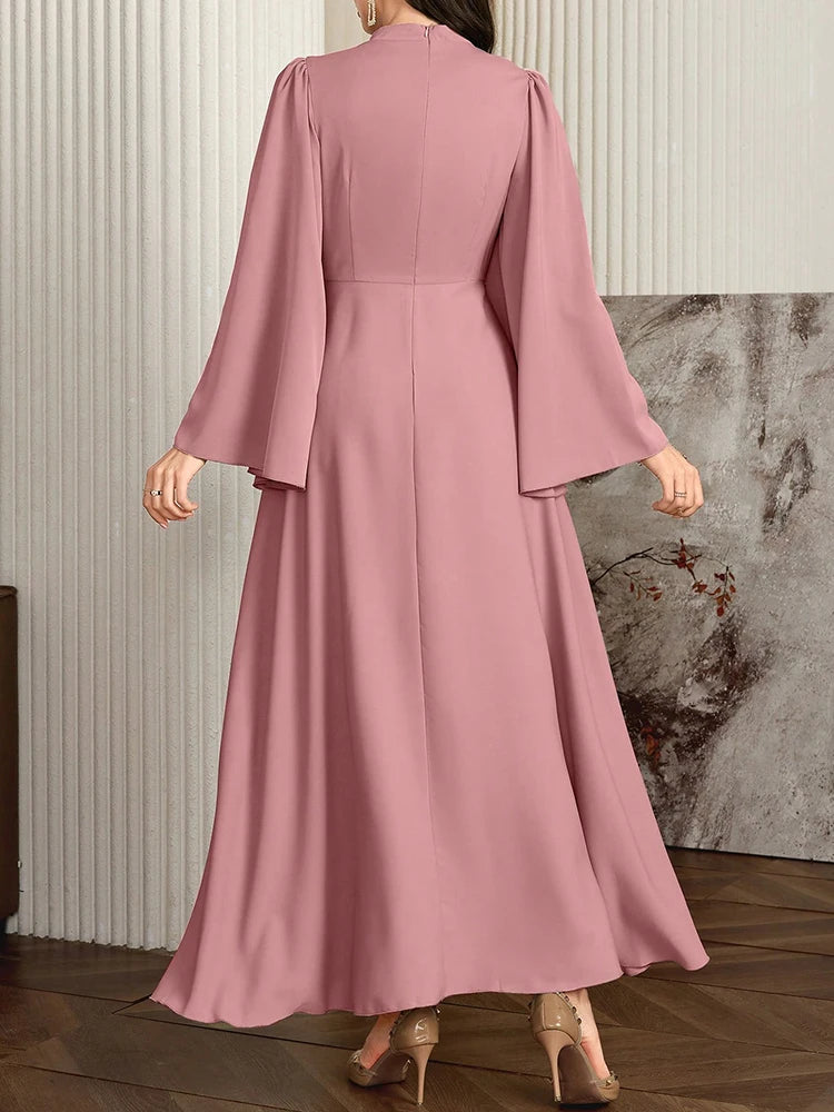Rafiah Women's Dress 2025 Elegant Casual Arabic Style Dress with Waist Tie for Daily Simple Wear Long Evening Dress