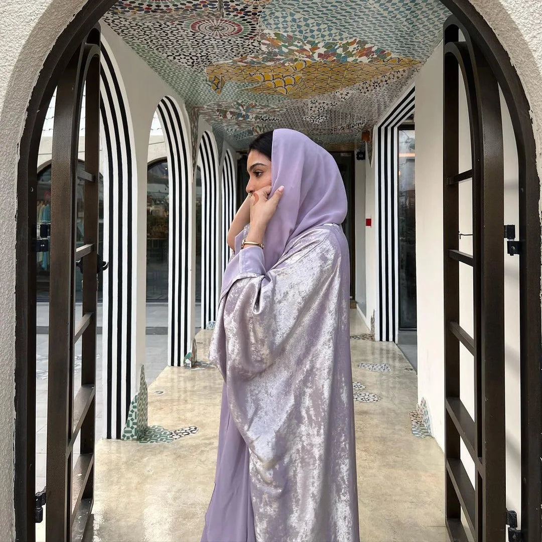 Dubai Luxury Shiny Satin Open Kimono Abaya – Muslim Kaftan Dress for Women