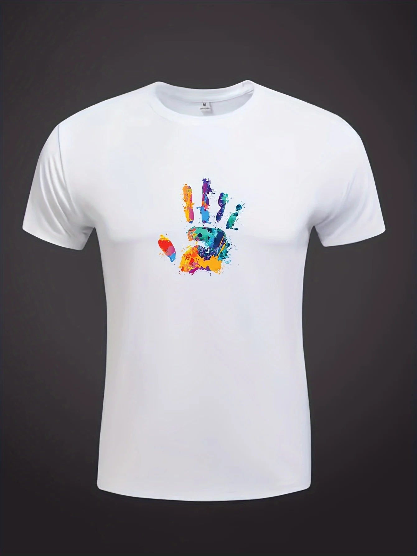 🖐️ Men’s Summer 100% Cotton Casual T-Shirt,Colorful Handprint Pattern | Loose Fit | Round Neck | Breathable Comfort
