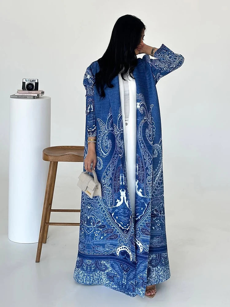 Arabic Clothes Woman Luxury Casual Hijab Cardigan Full Length Long Sleeve Coat Women Muslim Pleated Dubai Open Abaya Eid Evening
