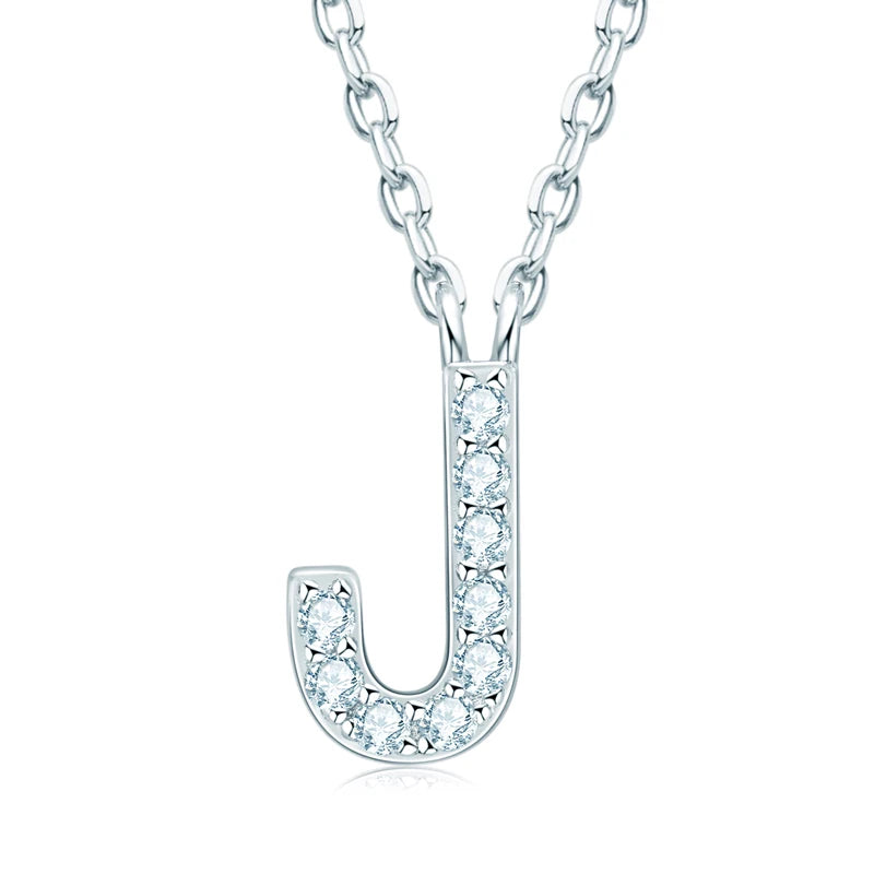 Lnngy Colar Prata 925 Sterling Silver A-Z Alphabet Pendant Necklaces Initial Letter 1.4MM Moissanite Necklace for Birthday Gift