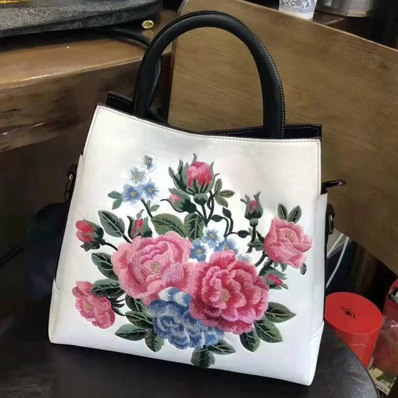 MOTAORA 2025 New Chinese Style Embroidered Women's Handbag Luxury PU Leather Shoulder Bag Embossed Crossbody Purse for Ladies
