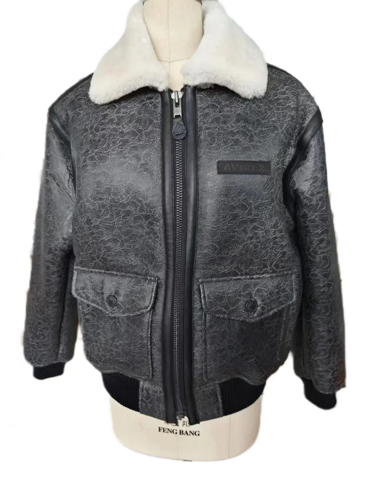 AVIREX High Quality Genuine Sheepskin Coat Men's US Size Classic Varsity Jacket Natural Leather Flight Suit Lapel Outerwear tops