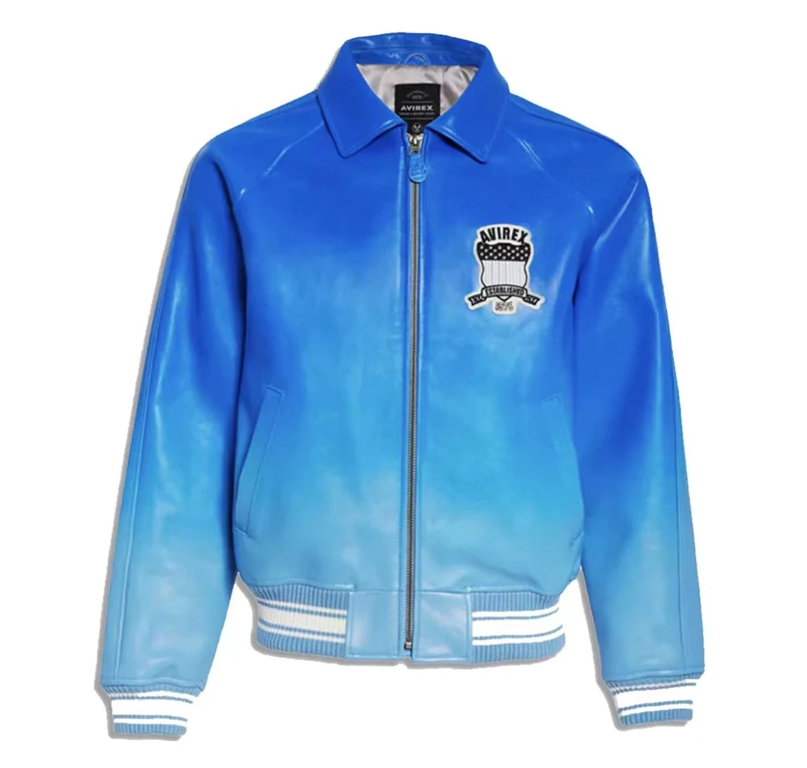 AVIREX New French Lambskin Baseball Suit Men's Gradient Fashion Casual US Size Original Lapel Loose Genuine Leather Jacket coat