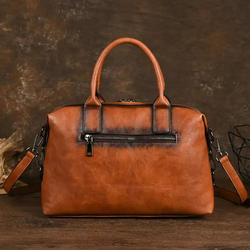 MOTAORA Vintage Leather Crossbody Bag Women's Embossed Handmade Tote Shoulder Bag Large Capacity Anti-Theft Purse