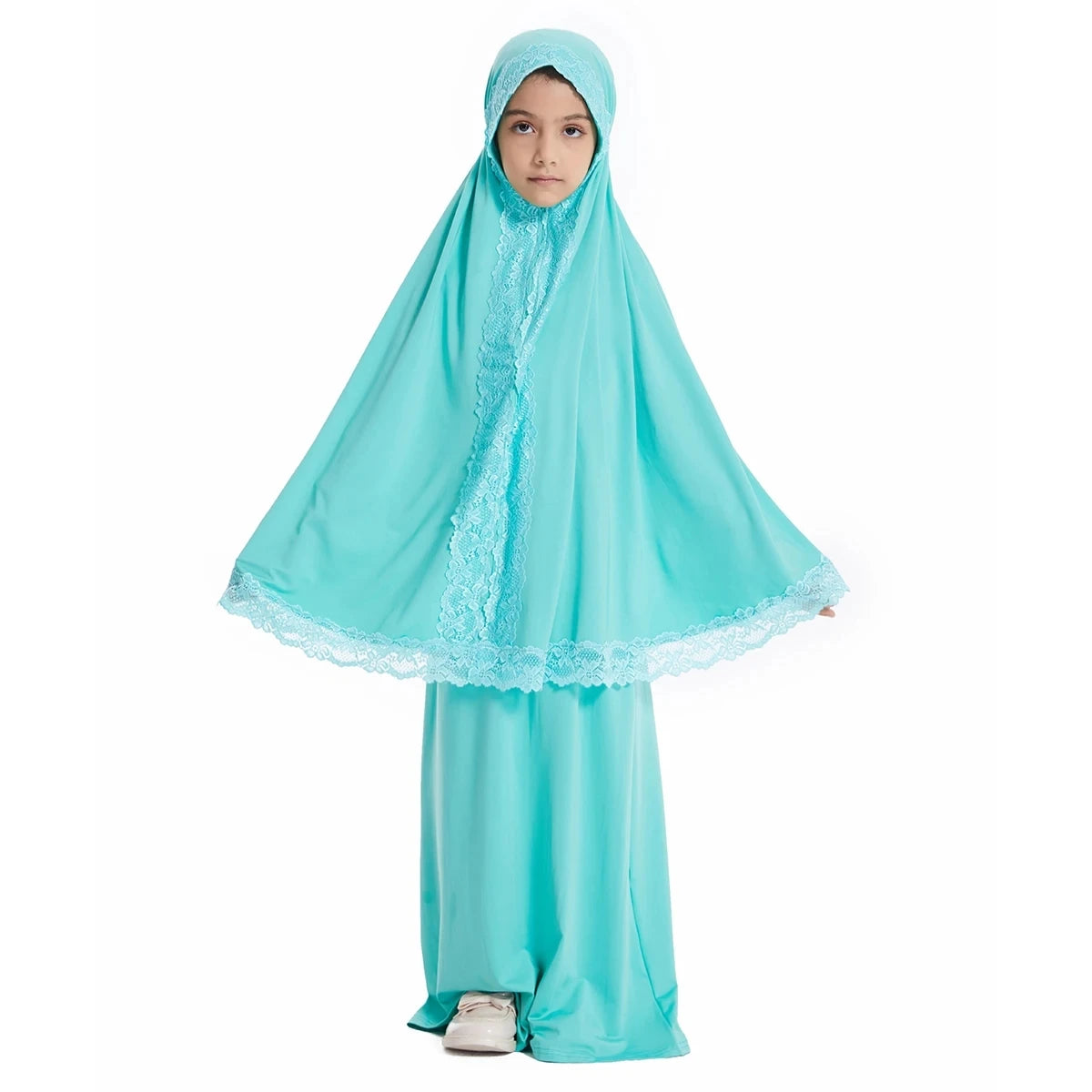 Dubai Abaya Children Robe Middle East Islamic Girls Headscarf Kaftan Arab Ramadan Eid Muslim Kids Prayer Hijab Skirts Set Modest