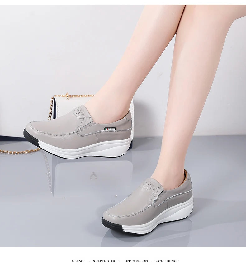 Women’s Genuine Leather Platform Loafers – Orthopedic Slip-On Casual Flats
