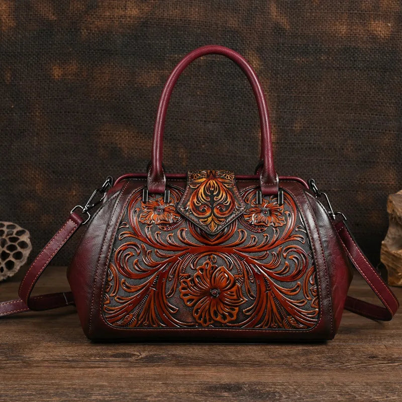 MOTAORA New Vintage Embossed Handmade Handbag For Women Versatile PU Leather Shoulder Bag Large Capacity Crossbody Bags Female
