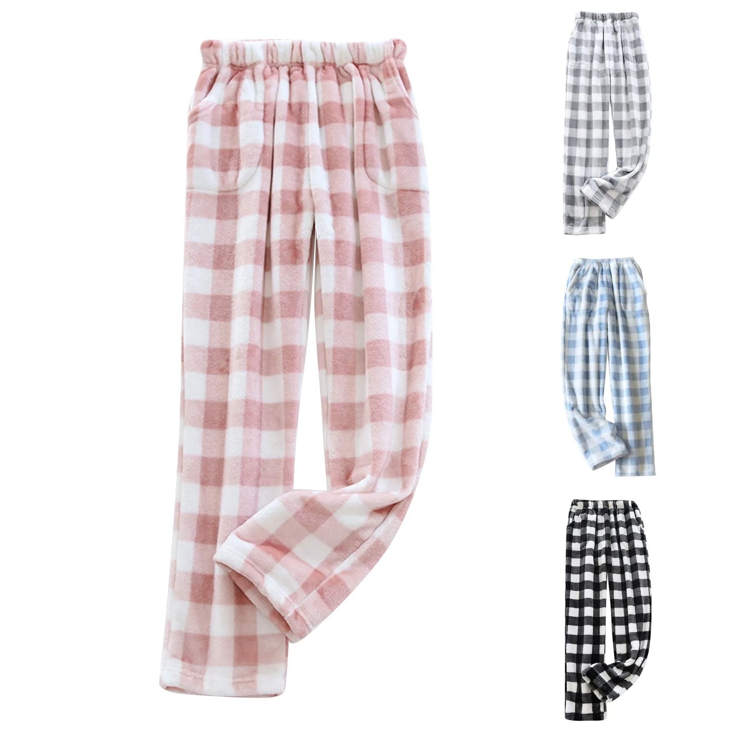 Women Loose Pajama Pants Plush Sleep Pants Soft Elastic Waist Pajama Bottoms Plaid New Classics Pants With 2 Pockets S-3XL