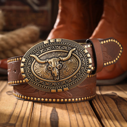 A men's and women's casual retro belt Western style! PU leather belt with metal buckle, suitable for daily work wear