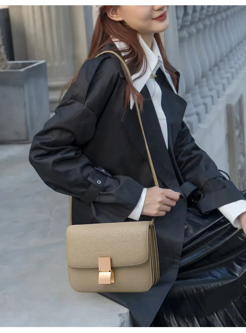 Women Shoulder Bag Female Split Leather Ins Vintage Messenger Lady Small Square Palm Texture Printing Box Flap Underarm Bag 2022