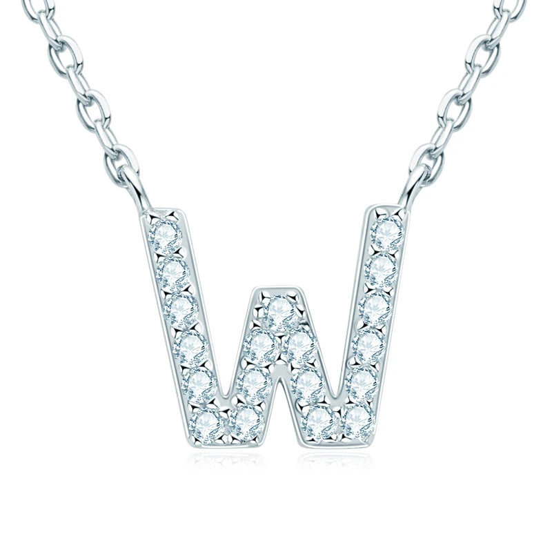 Lnngy Colar Prata 925 Sterling Silver A-Z Alphabet Pendant Necklaces Initial Letter 1.4MM Moissanite Necklace for Birthday Gift
