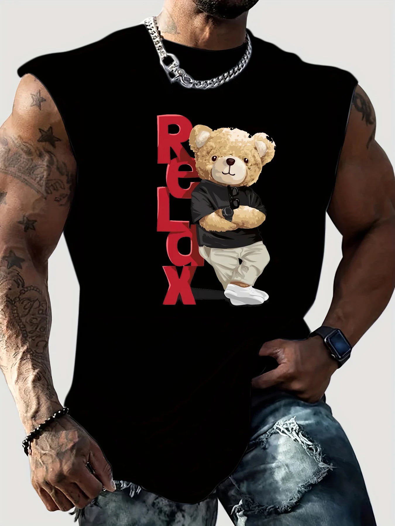🐻 Men’s Summer Sleeveless Vest,RELaX Bear Print | Loose Fit | Comfortable & Breathable | Casual & Travel