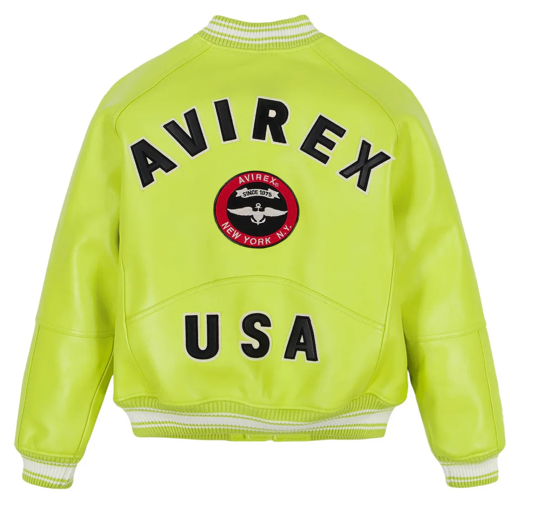 Avirex STADIUM JACKET varsity jacket in 100% antique European lamb leather Men's Spring 2025 New Leather Baseball Jersey coats