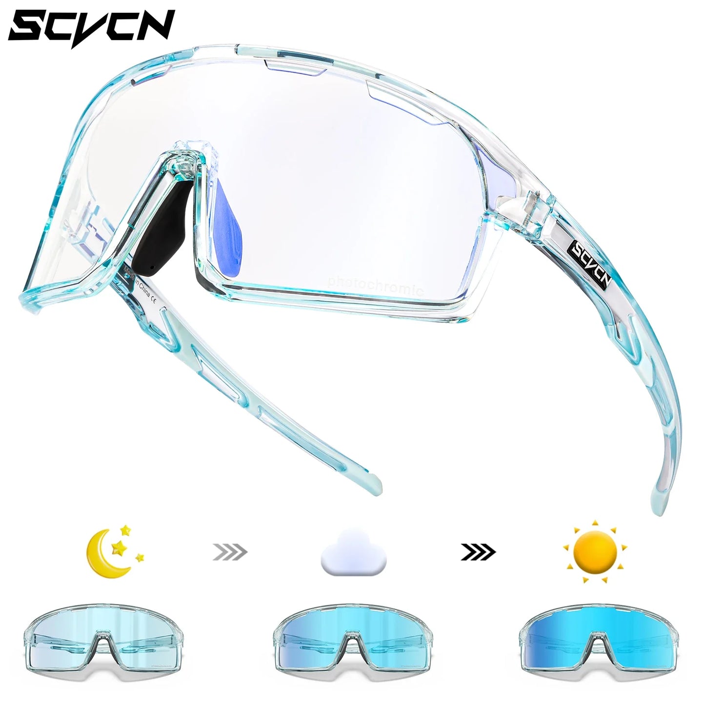 Scvcn Red Photochromic Sunglasses Cycling Blue Outdoor Sports Bike Glasses Man MTB Fishing Glasses Eyewear Bicycle Goggles UV400