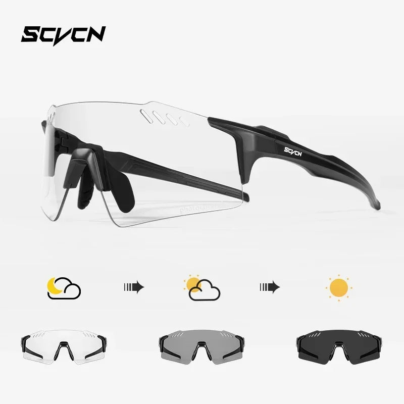 SCVCN Photochromic Cycling Glasss Rimless Outdoor Sports Running Drving Sunglasses for Men Goggles Mtb Bicycle Eyewear 1 Lens