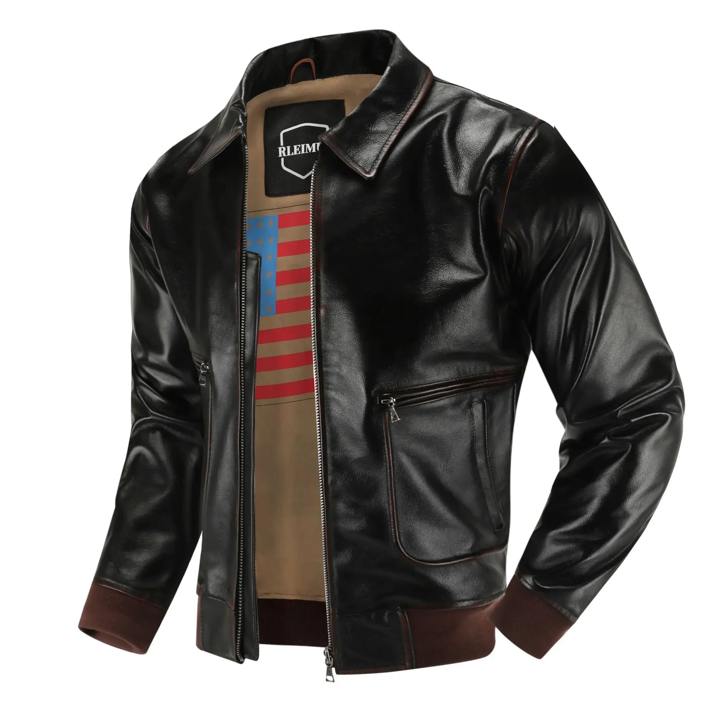 Men’s Top Layer Genuine Leather A2 Pilot Jacket – Retro Military Short Lapel Coat