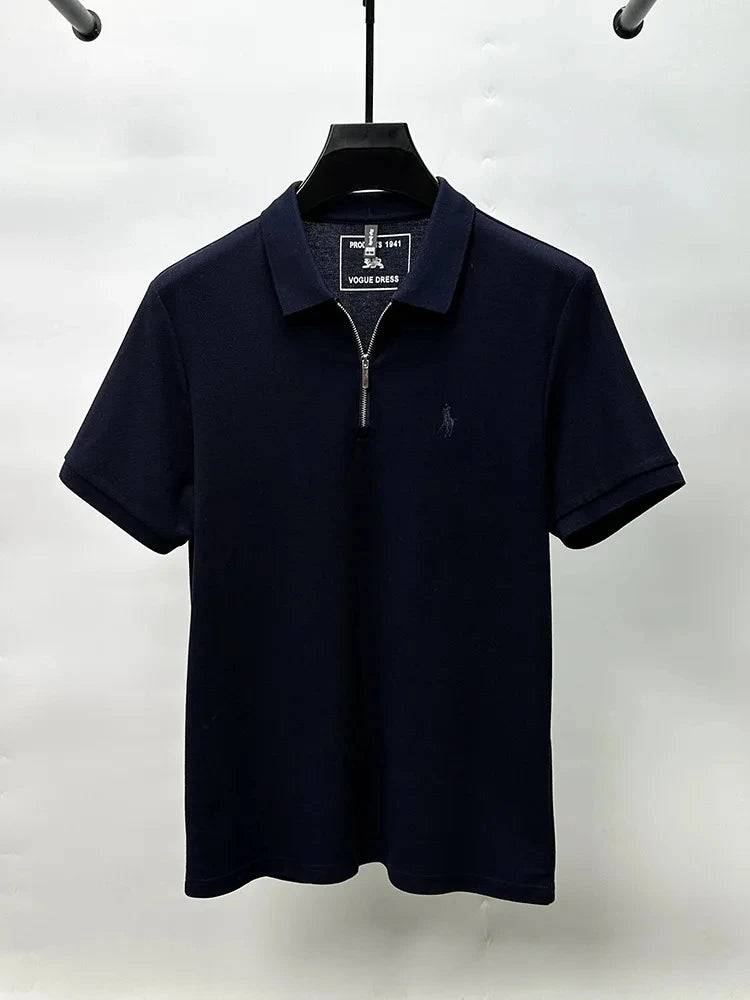 High end brand embroidered men's short sleeve half zip polo shirt short sleeve summer breathable business casual Paul T-shirt