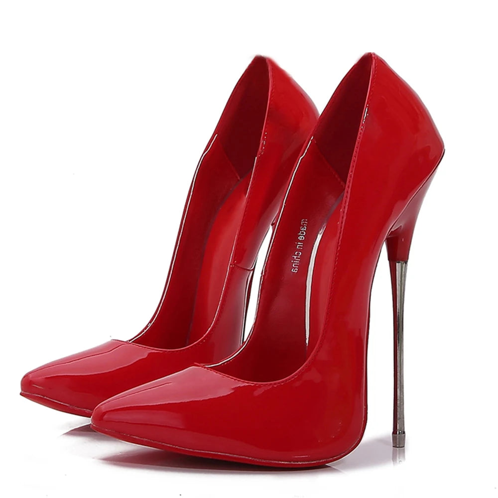 16cm Extreme High Heels All Red Stilettos Sexy Women Black Pumps Fetish Silver Model Party Unisex Shoes Crossdresser Plus Size46