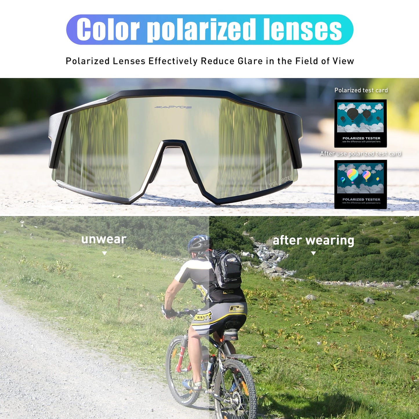 Kapvoe Fashion Polarized Sunglasses Cycling Glasses Bike Road Driving Goggles Outdoor UV400 Sports MTB Road Mountain Bicycle