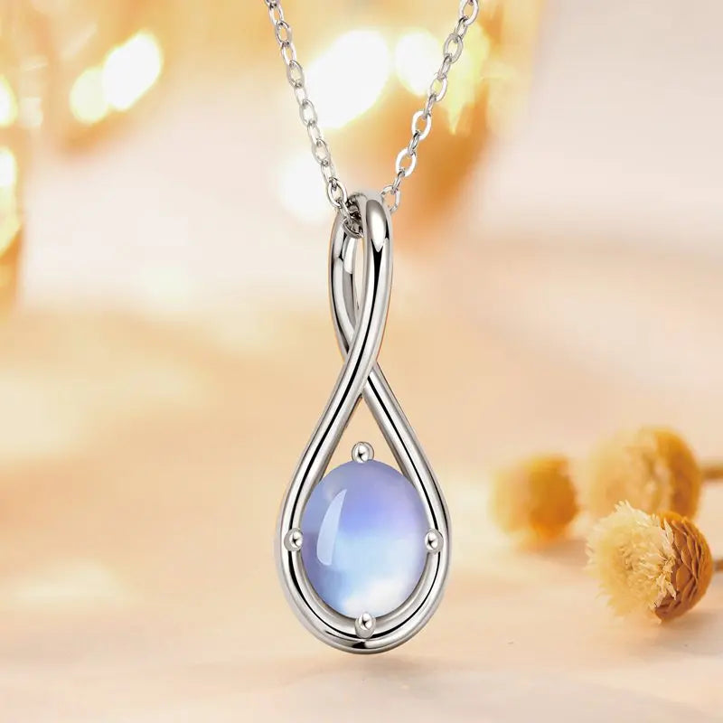 Lnngy Collier Argent 925 Sterling Silver Clavicle Necklace Round Moonstone Artificial Gemstone Pendant Necklaces For Women Gift