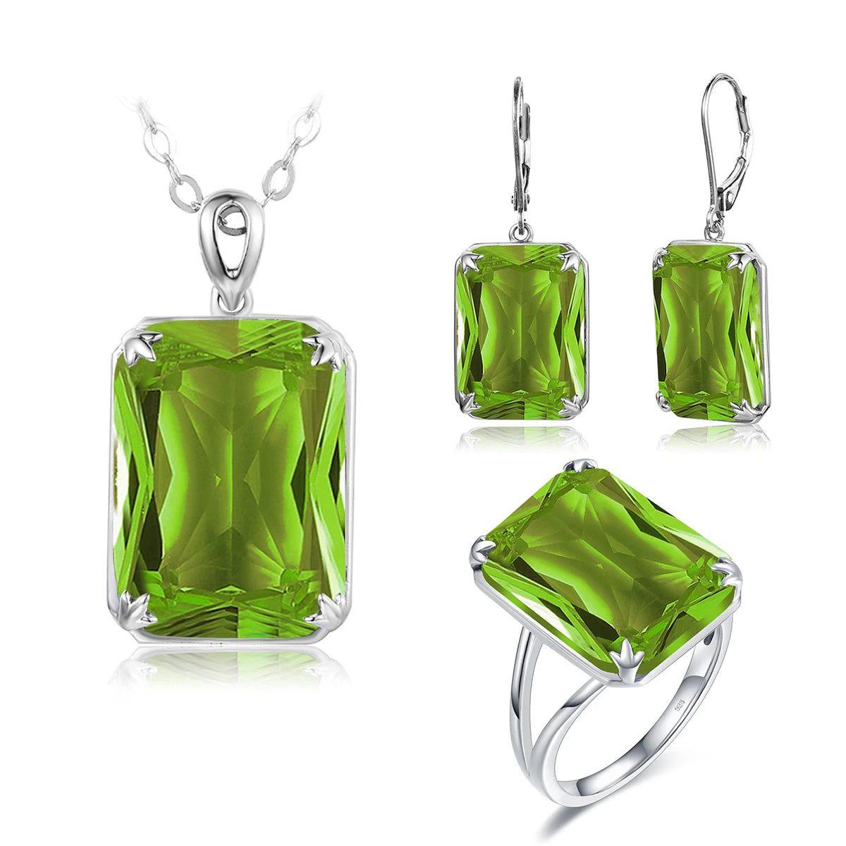 Classic Jewelry Sets for Women 18K Gold Plated Aquamarine Ring Earrings Pendant Silver 925 Anniversary Wedding Quality Gifts